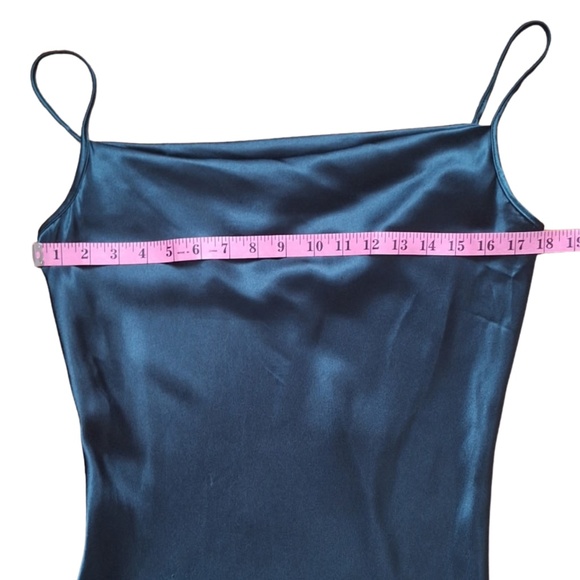 Bebe Teal Satin Slip Dress Sz M Cowl Neck Midi Dopamine Soft Glam Cocktail - Picture 8 of 10